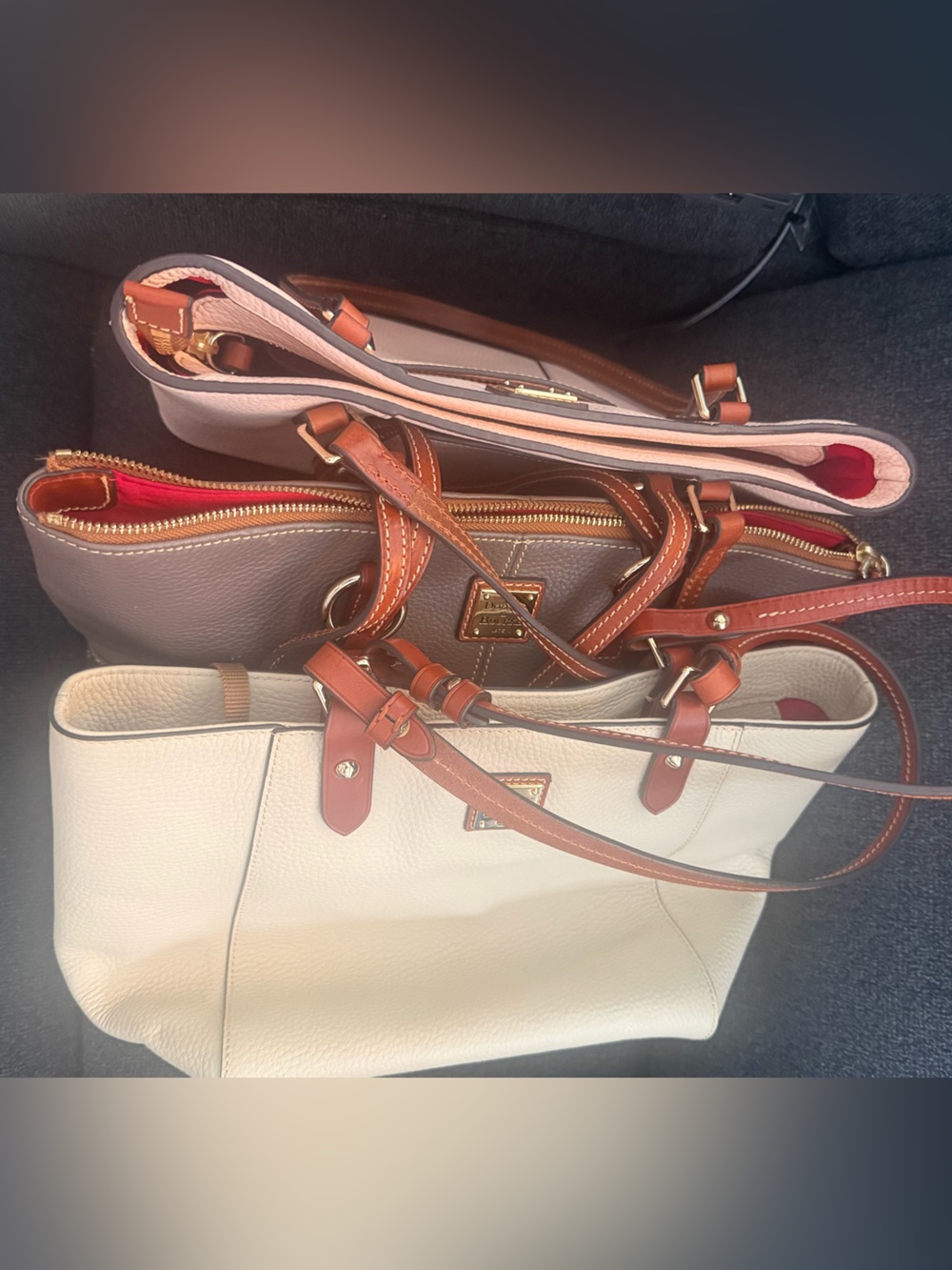 Oyster, bone & Cream Rooney & bourke Pebble Leather Totes